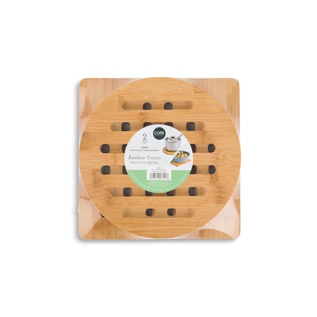 Core Bamboo Set of 2 Bamboo Trivets - 1pc Square & 1pc Round 44102
